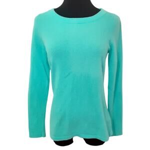 Talbots 100% Cashmere Sweater Round Neck Long Sleeve Aqua Blue Womens M Minimal